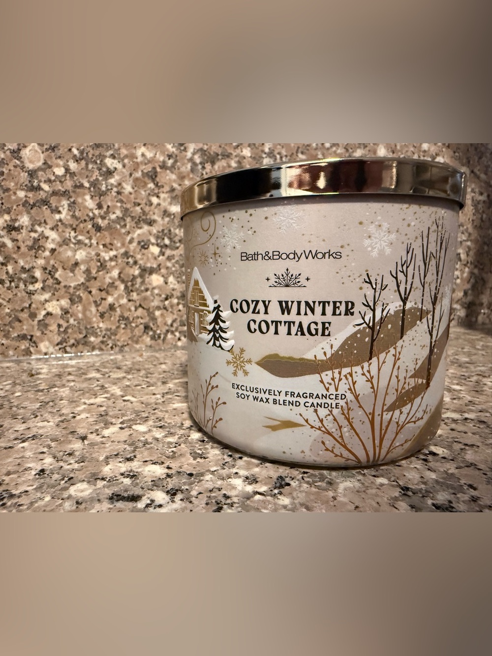 DISCONTINUED Bath & Body Works Cozy Winter Cottage Candle - White & Gold
